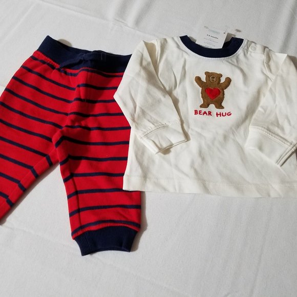 Gymboree 2017 3-6 Month Bear Hug Shirt Striped Pants Outfit NWT Valentines Day - Picture 2 of 3